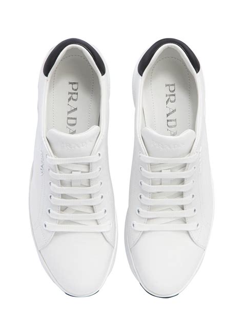 prada white trainers|prada leather low top sneakers.